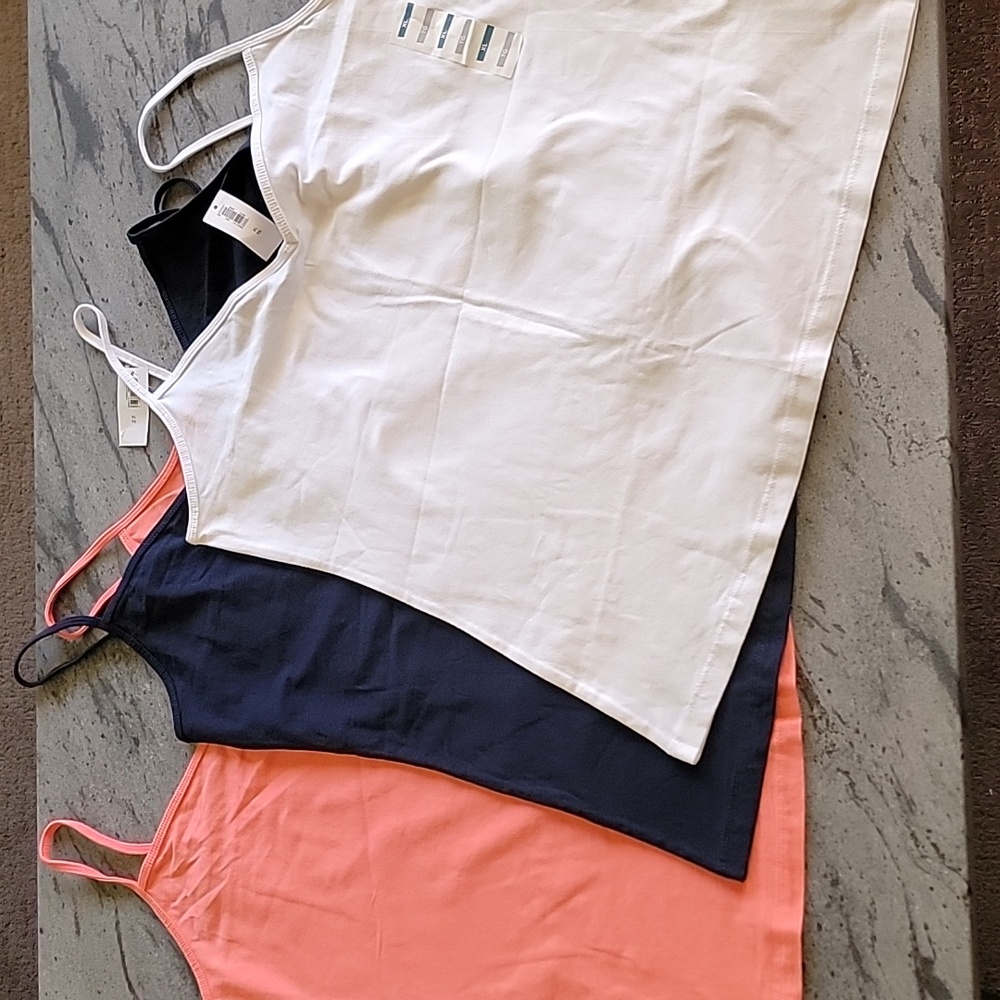 OLD NAVY Set of 3 Spaghetti Strap V Neck Fitted Cami's Coral White Navy XL NWT